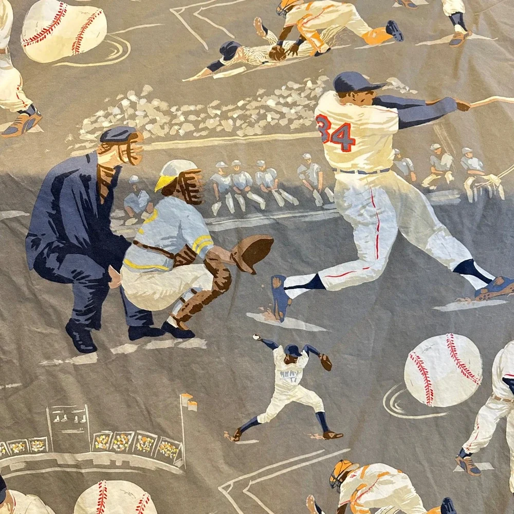 Pottery Barn Kids Twin Baseball Duvet Cover and Flat Sheet Organic Cotton Grey